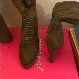 Olive green over the knee heeled boots